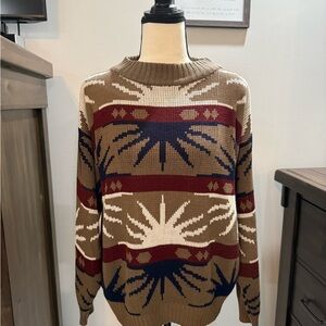 Vintage Victoria's Secret Tan Navy Cream and Red Knit Crewneck Sweater